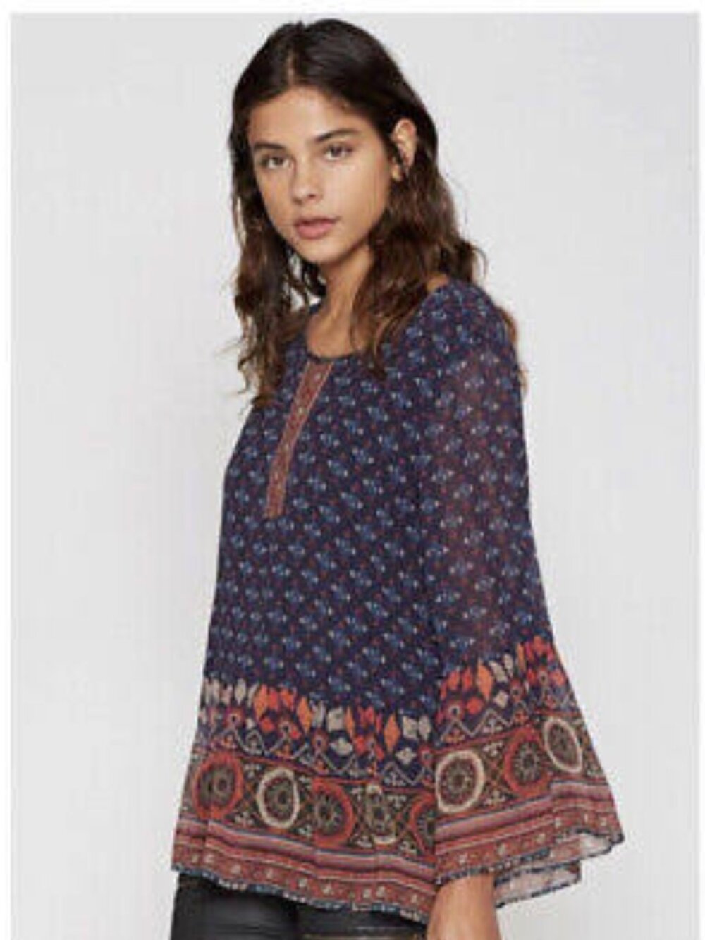 Joie Navy Blue Silk Hakima Boho Peplum Blouse XS